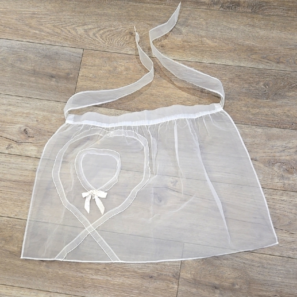 Vintage 80's Sheer White Apron with Ribbon Detail